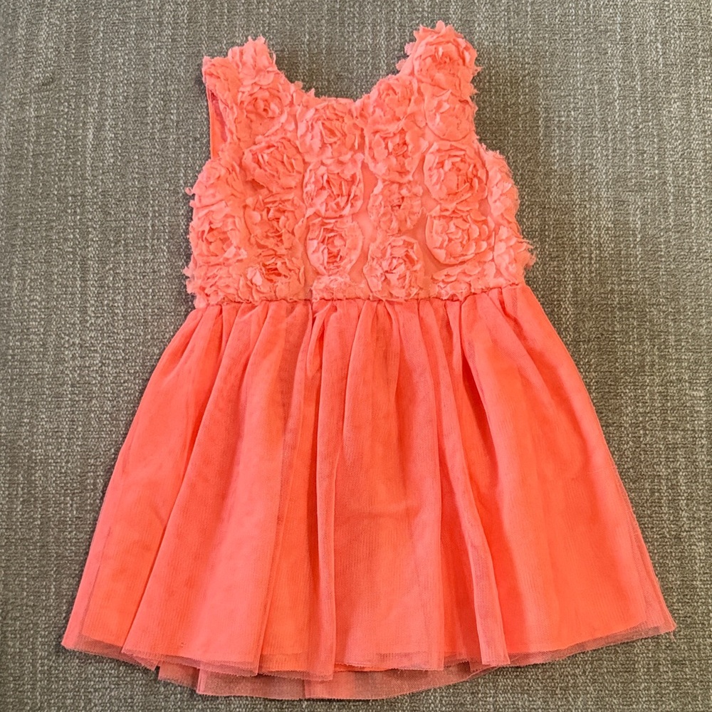 Elegant Coral Kids Dress with Floral Accents